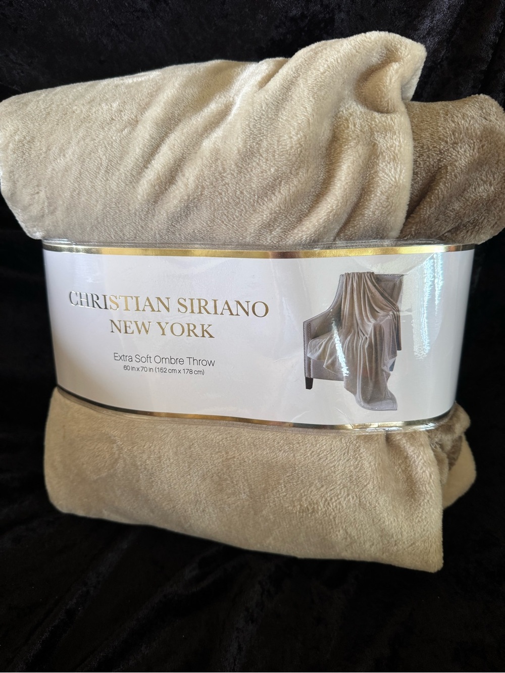 New!! Christian Siriano Plush Ombre Throw Blanket - Beige Taupe